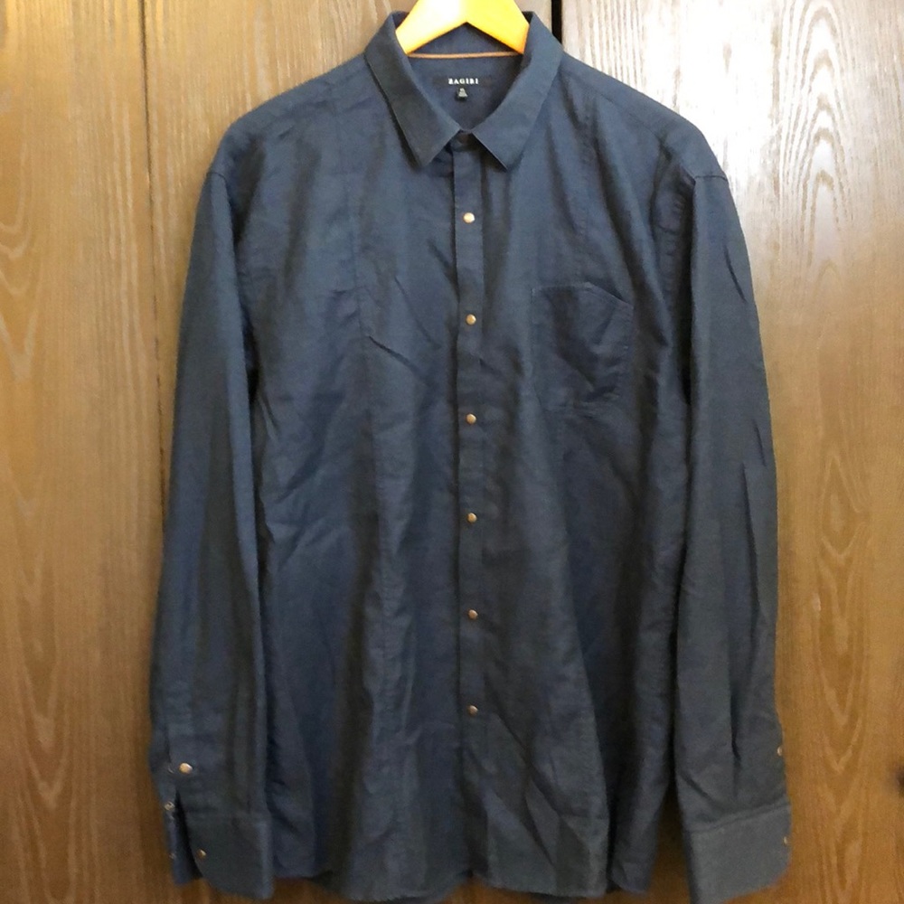 ZAGIRI XL SLIM FIT SNAP DOWN LONG SLEEVE NAVY SOFT COTTON WESTERN SHIRT - #147